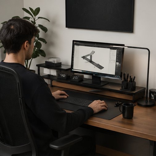 شیء چاپ سه‌بعدی سبز رنگ روی میز چوبی، نور گرم